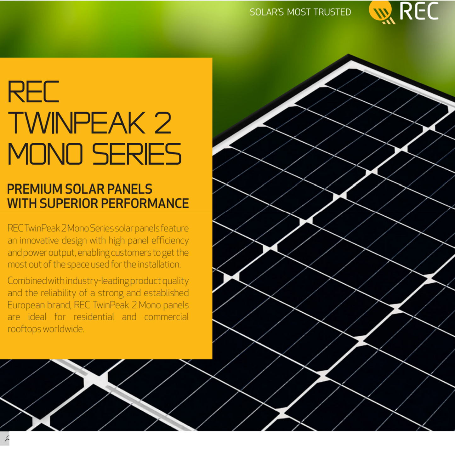 13x REC 320W Mono Solar Panels (REC320TP2M) High Efficiency and Durable