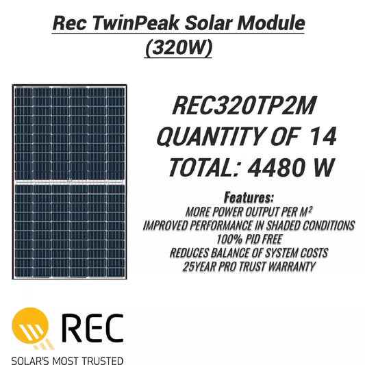 13x REC 320W Mono Solar Panels (REC320TP2M) High Efficiency and Durable
