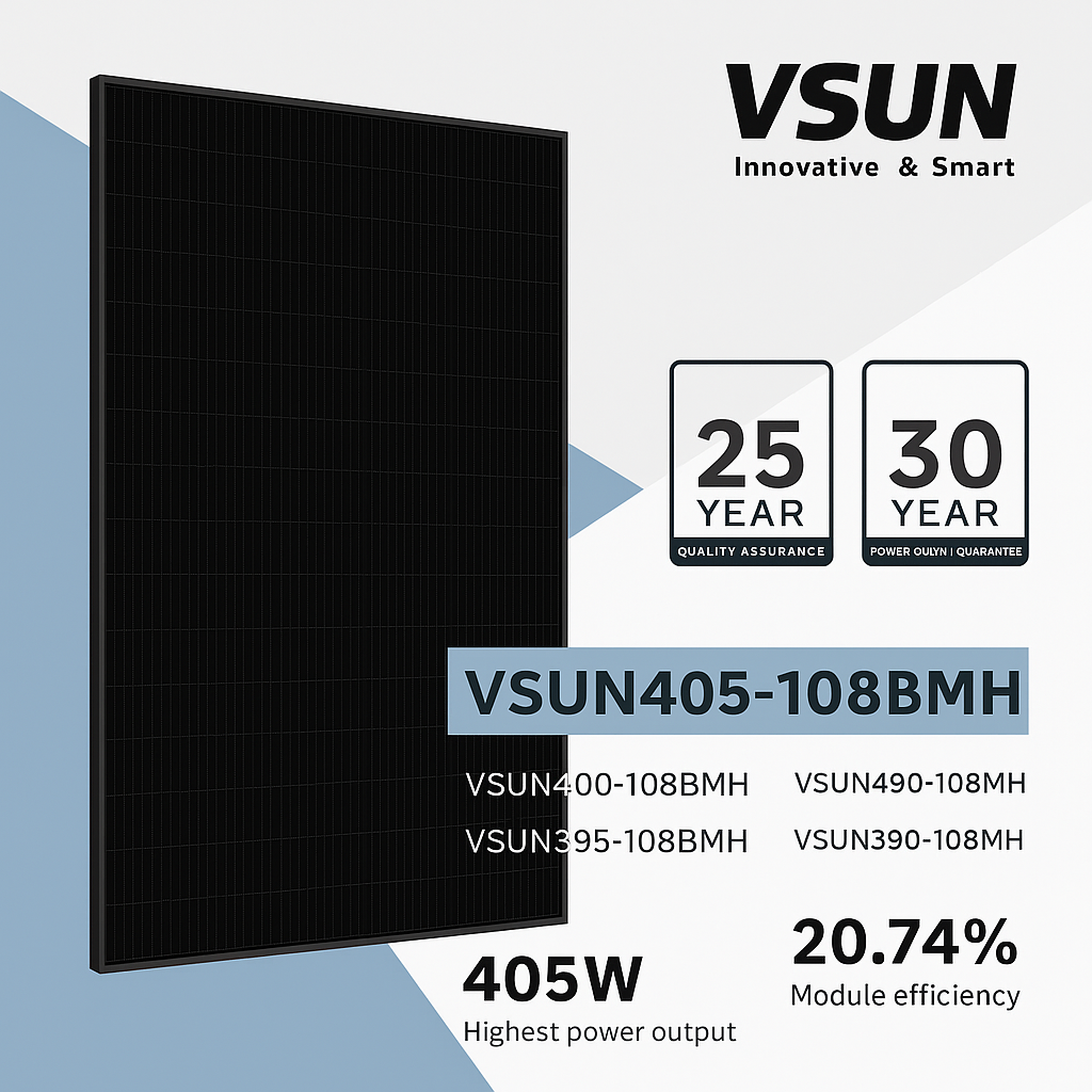 VSUN 405W 108 Mono Cells Bifacial Solar Panel | VSUN 405-132BMH